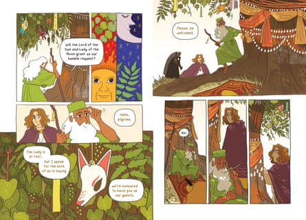 Alexandre et les arbres du soleil et de la lune illustration comique par Reimena Yee.