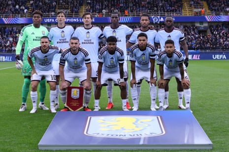 Aston Villa’s starting XI pose for a photo.