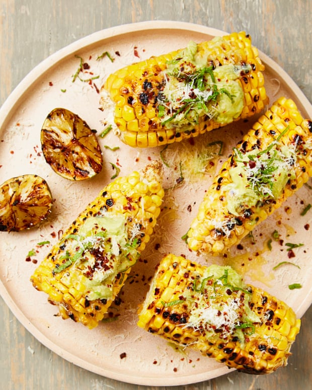 Yotam Ottolenghi’s grilled corn with avocado butter, grilled limes and aleppo chilli