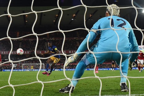 Alexander Isak (left) slots the ball home from the penalty spot for his, and Newcastle United’s, second goal.