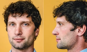 Head shot of psychologist Michal Kosinski with white surveillance square marks round his eyes