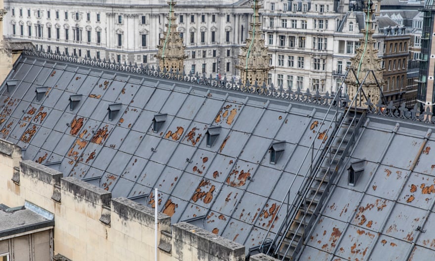 Visible damage on the roof of the Palace of Westminster.