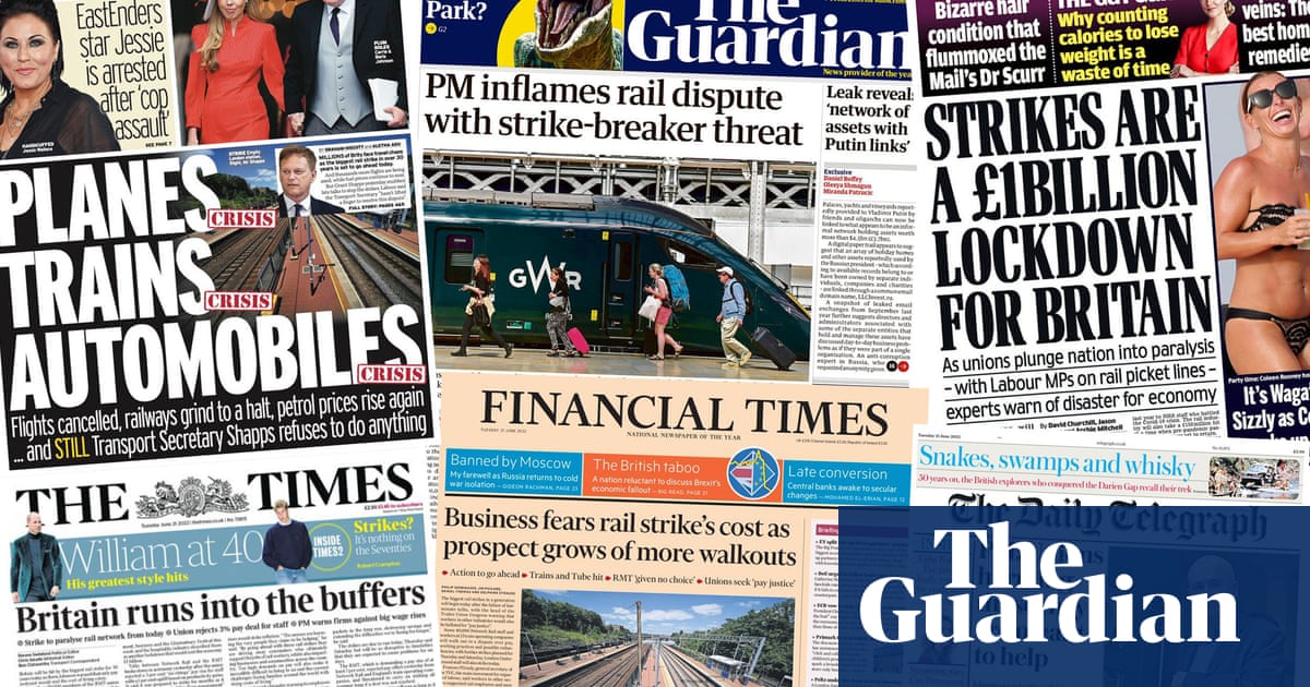 ‘Britain runs into the buffers’: what the papers say about the rail strikes