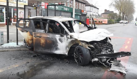 The wreckage of the vehicle after the fatal collision in Manchester