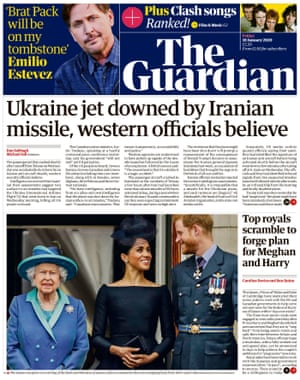 Guardian front page, 10 January 2020