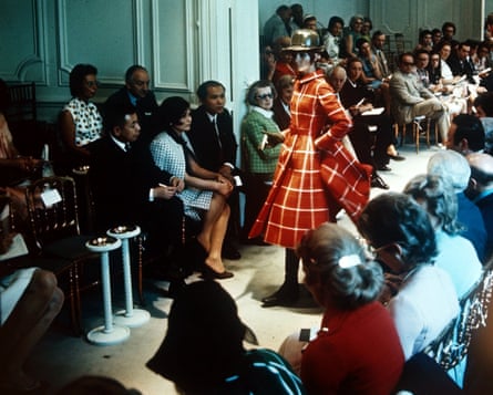 A general view taken in the Paris fashion salon of designer Givenchy at a fashion show promoting his latest designs - in 1970