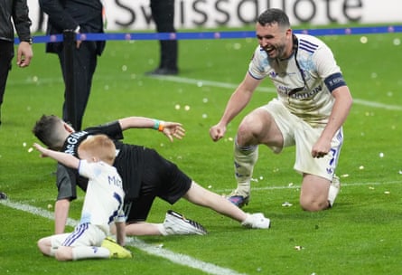 John McGinn celebrates after Aston Villa’s Europa League final victory.
