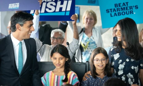 Rishi Sunak, Akshata Murthy and their daughters Krishna and Anushka during a Tory leadership campaign event in July