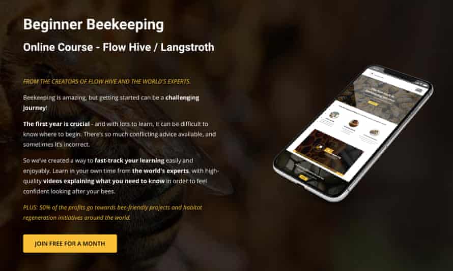 A screenshot of TheBeekeeper.org website, displaying an online course for beginners in beekeeping