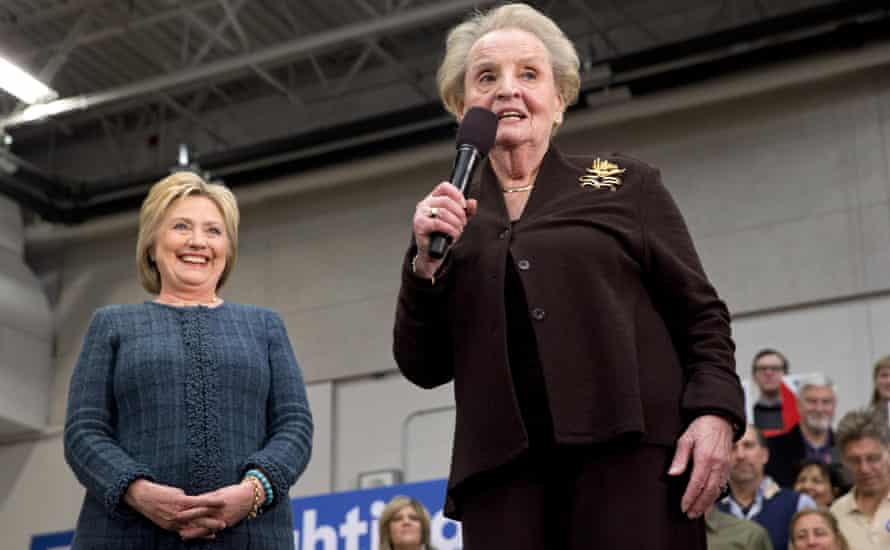 Former Secretary of State Madeleine Albright introduces Democratic presidential candidate Hillary Clinton at a campaign event at Rundlett Middle School, in Concord, N.H., Saturday, Feb. 6, 2016