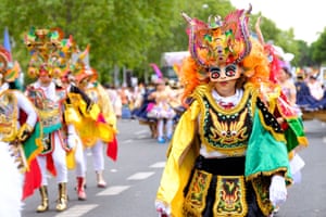 The Bolivian community in Spain celebrates a parade in honour of the Virgin of Urkupiña in the streets of central Madrid