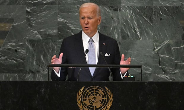 US president Joe Biden at the United Nations general assembly on Wednesday.