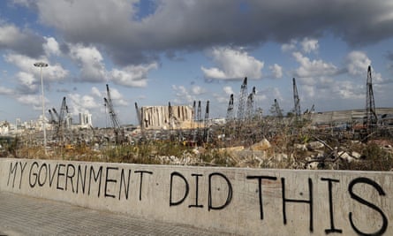Graffiti saying ‘My government did this’ in front of the port of Beirut after the 2020 blast.