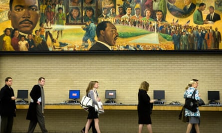 At the Martin Luther King Library in Washington, voters wait in line to vote in the 2008 presidential election.