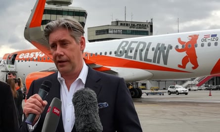 The EasyJet chief executive, Johan Lundgren, speaks at Tegel airport in Berlin.