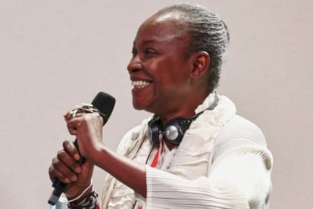 Koyo Kouoh at a summit in France in 2021.
