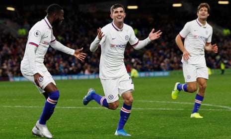 Christian Pulisic celebrates completing his hat-trick during Chelsea’s win at Burnley.