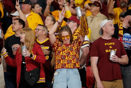 An Arizona State University (ASU) fan dancing during the Union Jack Classic.