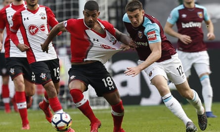 Southampton’s Mario Lemina vies with West Ham’s Jordan Hugill (right) during a Premier League in 2018.