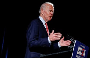 Joe Biden speaks about the coronavirus pandemic in Wilmington, Delaware, on 12 March.