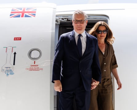 Prime minister Keir Starmer and his wife, Victoria, arriving in Geneva before the G7 meeting.