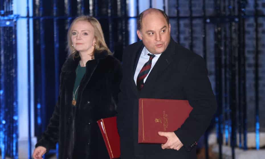 Liz Truss and Ben Wallace leave Downing Street, after a cabinet meeting on the Ukraine crisis on Thursday.