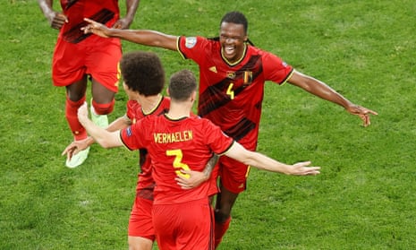 Belgium’s Axel Witsel, Thomas Vermaelen and Dedryck Boyata celebrate.