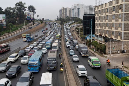 Six lanes of heavy traffic on an urban main road