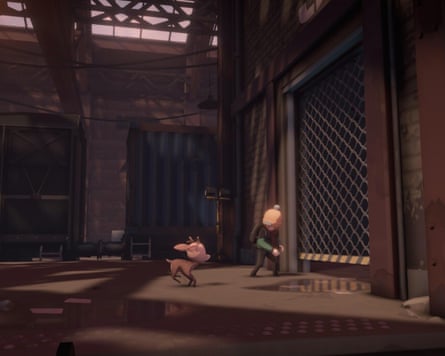 A boy and his baby deer in a dark house