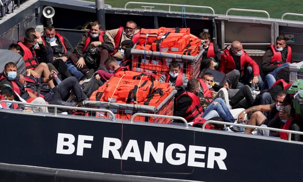 Refugees on Border Force boat
