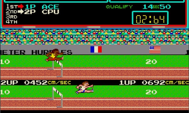 Moving a joystick left to right propels a runner forward in Track and Field.