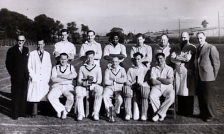 Alford Gardner (rear centre) with teammates from a local cricket club in Leeds in 1955.