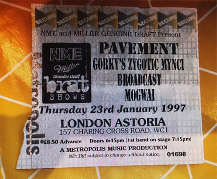 A ticket for Mogwai’s January 1997 NME Brat awards show supporting Pavement at the London Astoria.