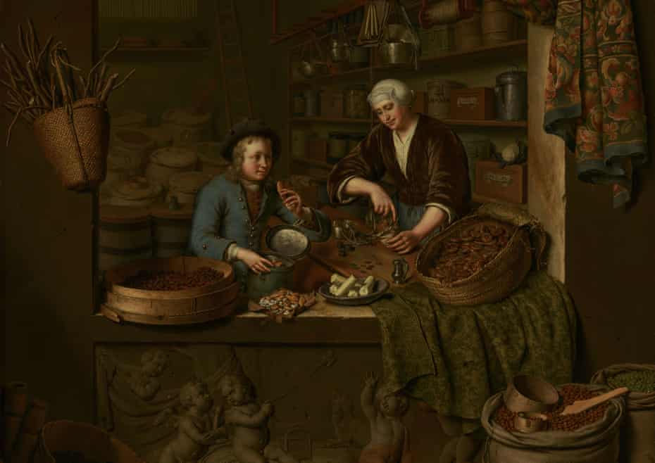 A Grocer’s Shop, 1717 by Willem van Mieris (detail).