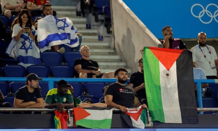 Palestine and Israel flags on display at the Parc des Princes as Israel take on Mali in the football.