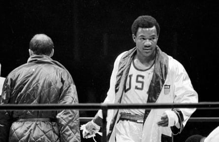 George Foreman during his bout with Russia’s Ionas Chepulis at the Olympic finals in Mexico City, 1968.