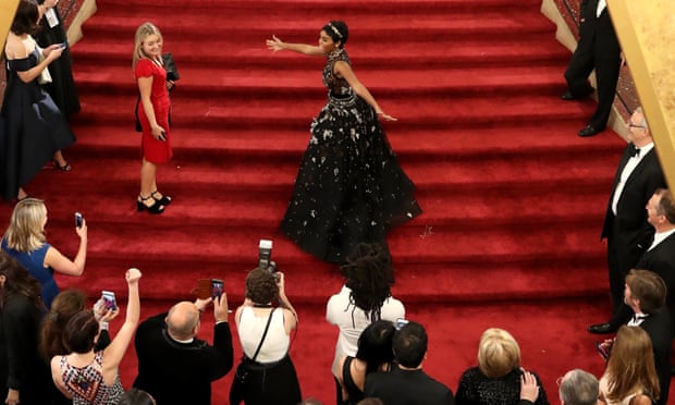 Janelle Monáe, a signatory of the Time’s Up open letter, at the 2017 Academy Awards. Organizers plan to ask women to wear black on the red carpet at this year’s Golden Globes.