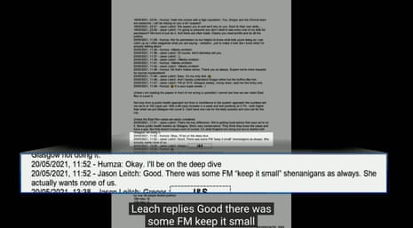 Messages between Yousaf and Leitch