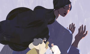 An illustration of a doula and the family of a pregnant woman.