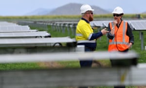 Queensland premier Annastacia Palaszczuk (right) inspects the Clare Solar Farm project near the Ayr.