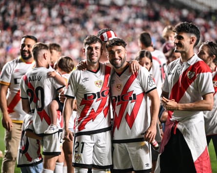 Rayo Vallecano celebrate qualification for the Conference League.