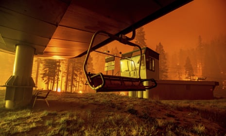 The Caldor fire burns at Sierra-at-Tahoe ski resort in California on 30 August. 