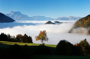 Fog covers part of the Dents du Midi mountain range in Switzerland