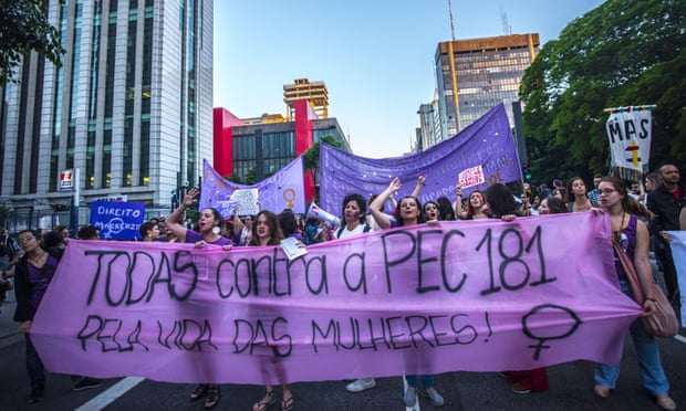 Protesters in São Paulo demonstrate against a proposed constitutional amendment banning abortion in all cases