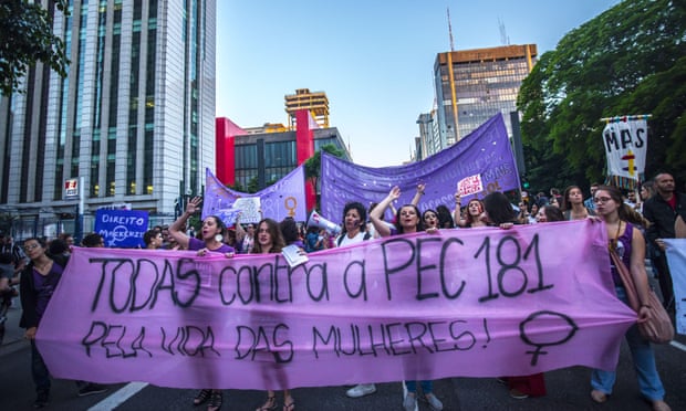 Women in São Paulo protest after a congressional committee voted for a total ban on abortion in November 2017