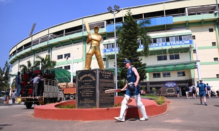 England’s Zak Crawley makes his way to the nets at ACA-VDCA Cricket Stadium