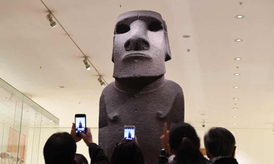 The Hoa Hakananai’a statue from Easter Island, displayed in the British Museum in London.
