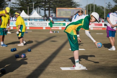 Nozipho Schroeder from South Africa competing in the lawn bowls mixed B2/B3 pairs semi-finals