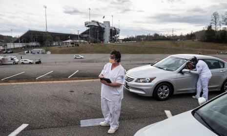 Nurses administered Covid-19 vaccines at a speedway in rural Virginia.