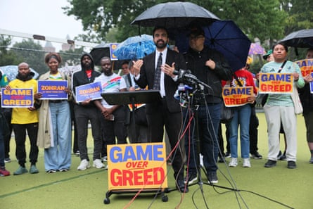 Zohran Mamdani speaks at the launch of his 'Game Over Greed' campaign.